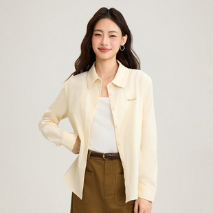 职业百搭灯芯绒衬衣针织通勤休闲 翻领衬衫 茵曼秋季 纯棉简约长袖