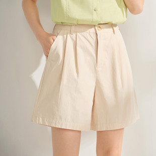 百搭宽松显瘦气质A字休闲裤 茵曼纯棉简约通勤阔腿短裤 女2026夏季