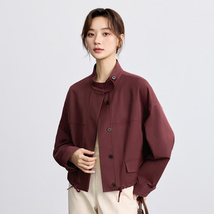 茵曼轻户外巴恩风短外套女2025秋季时尚复古立领工装夹克上衣