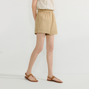 【一秒入夏】茵曼夏季百慕大百搭阔腿短裤法式松紧腰宽松a字裤子