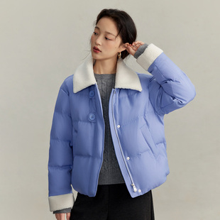 【流光风穿搭】茵曼25冬季90鸭绒毛织翻领羽绒服百搭保暖短外套