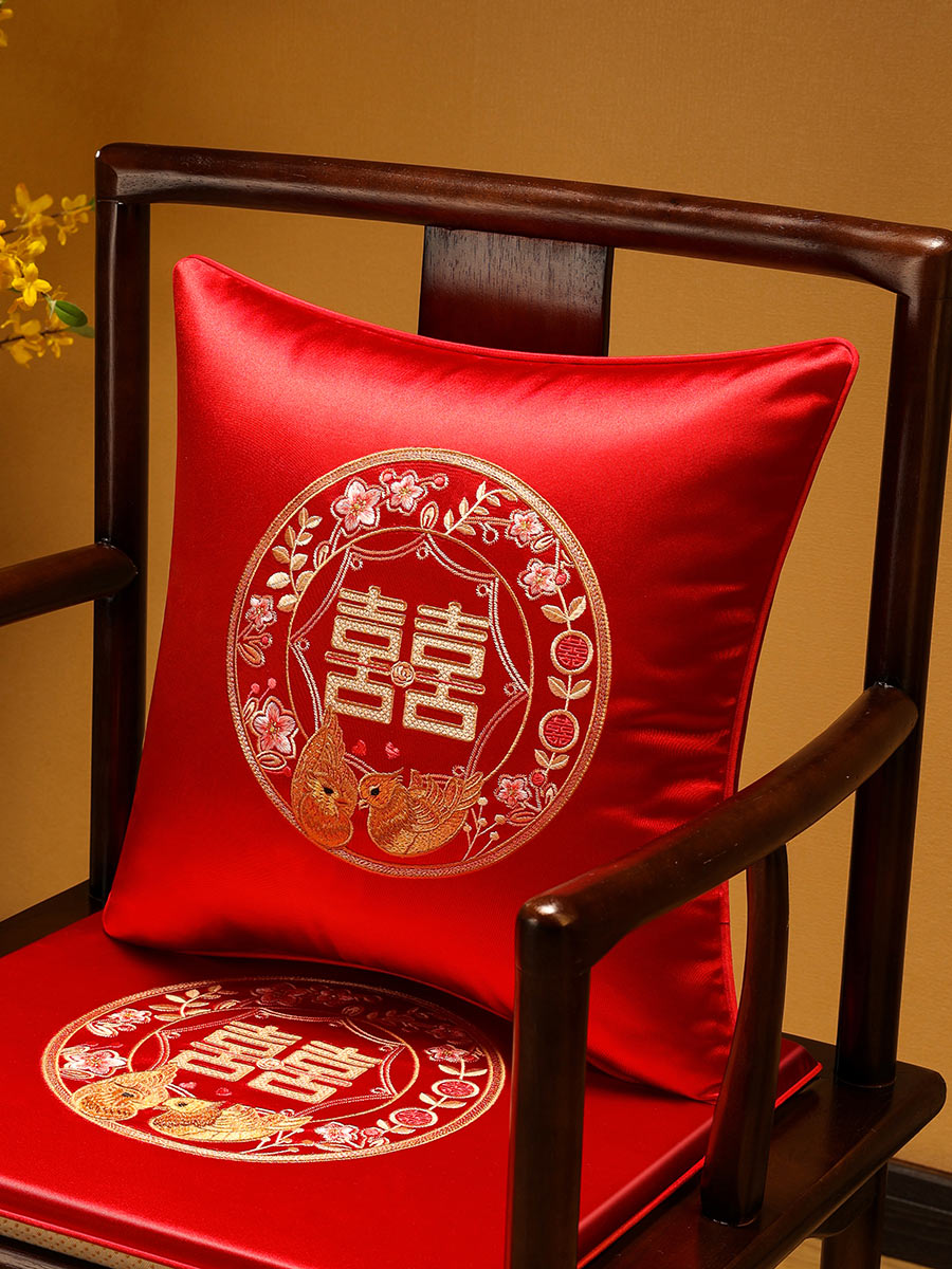 新中式婚庆抱枕客厅沙发靠垫套红色结婚喜字一对靠枕婚房床头靠背