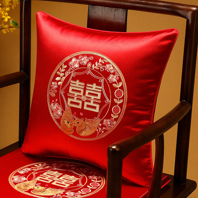 新中式婚庆抱枕客厅沙发靠垫套红色结婚喜字一对靠枕婚房床头靠背