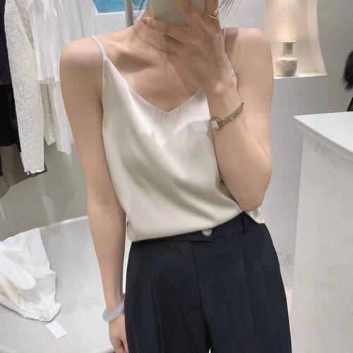 夏款醋酸V领吊带冰丝肤感百搭宽松打底背心胖mm内搭女FraPares936