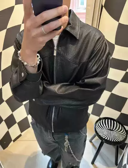 In Stock Erd Melancholy Rich Second Generation 22Fw Dark Green Imported Lambskin Oil Wax Leather Short Leather Jacket Coat