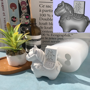 马上发财香薰石膏摆件硅胶模具车载品马年磨具生肖马定制硅胶开模