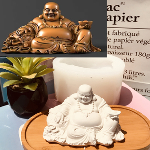 坐弥勒佛元宝钱袋模具大肚佛公摆件磨具佛头蜡烛模具青砂石矽胶模