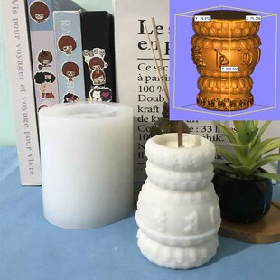 六字真言三通佛塔勒子蜡烛硅胶磨具圆形立体香薰烛台模具浮雕烛杯