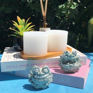 可爱小狮子模具青砂石摆件笑口常开萌狮一对石狮桌面创意礼品磨具