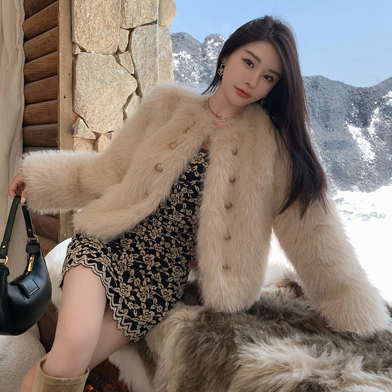 韩版仿狐狸毛短款皮草外套女冬季新款时尚环保毛毛保暖上衣女
