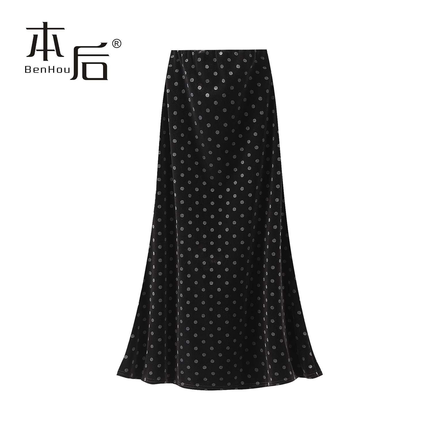 9987波点丝绒鱼尾半身裙