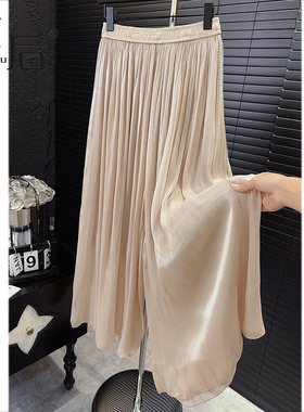 7905 薄款流光半身裙裤女九分裤2025春夏新款珠光阔腿裤a字裙裤