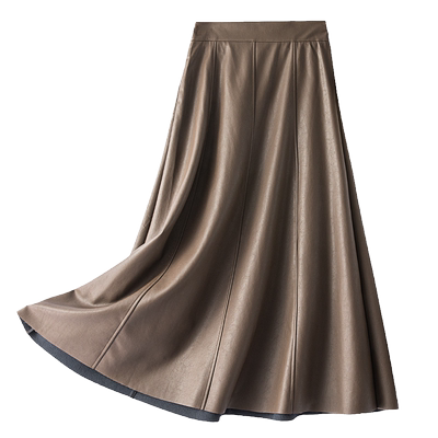 【清仓】9801-pu软皮咖色皮裙