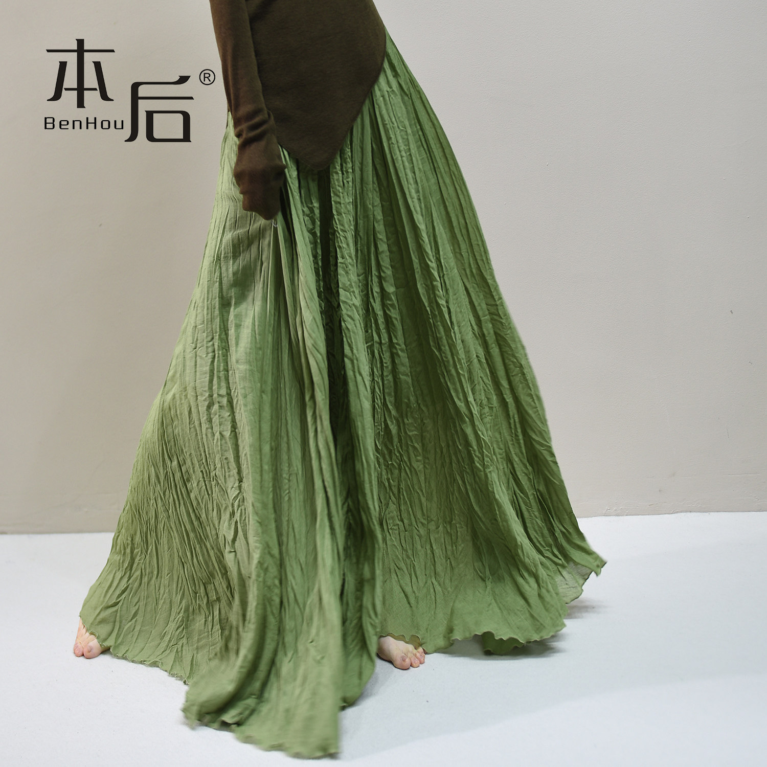 1725-1 肌理感褶皱a字半身裙女春夏新款大摆拖地长裙仿棉麻百褶裙,女装/女士精品,半身裙,淘宝优惠券,粉丝福利购,淘宝优惠卷