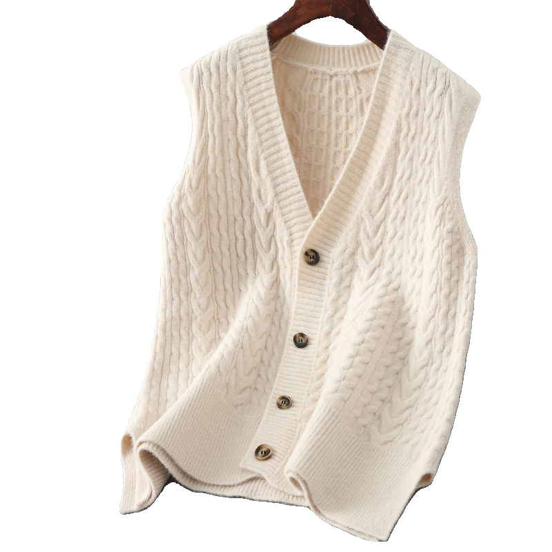 L032 麻花针织马甲背心女2025新款无袖纯色秋冬V领背心百搭时尚