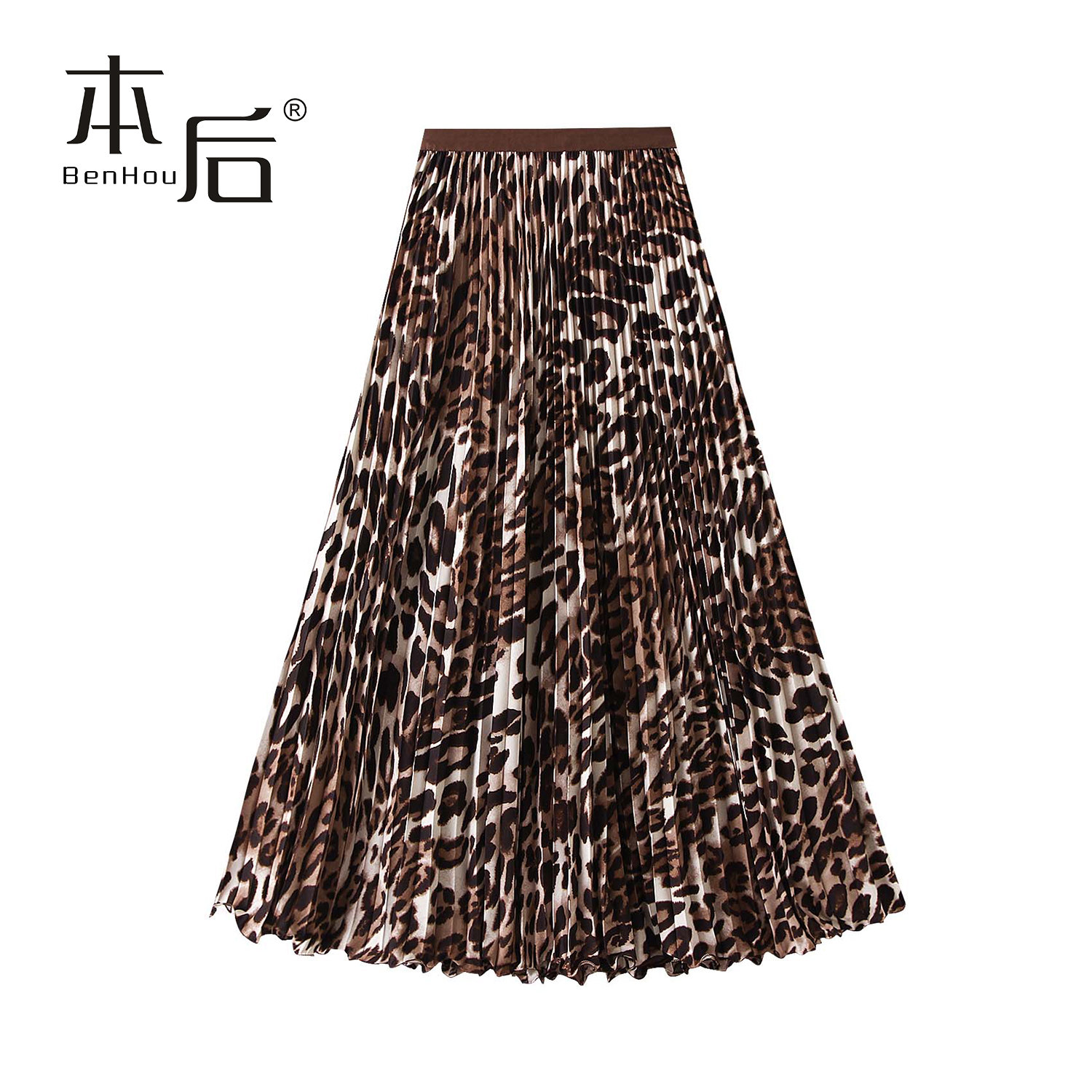 D9808 复古豹纹风琴百褶半身裙女2026春夏新款高腰时髦a字长裙