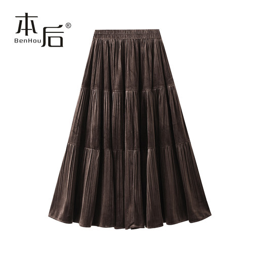 8961艺术细褶丝绒百褶裙