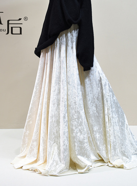 2610 高品质钻石绒丝绒a字半身裙冬女长裙子新中式大摆伞裙加长款