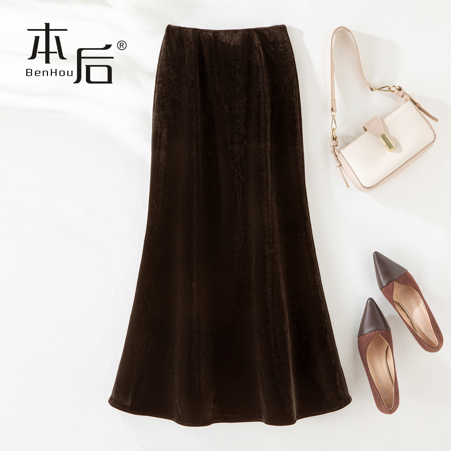 29852 加绒加厚丝绒半身裙冬女长裙2025新款高腰鱼尾裙包臀裙子