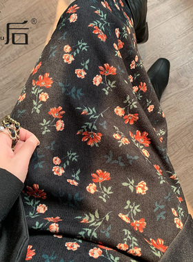 9962 小红花碎花灯芯绒半身裙秋冬女中长款新款大码高腰显瘦a字裙