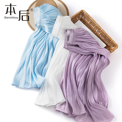2288 薄款艺术细褶珠光百褶裙夏女新款垂坠感丝滑a字裙