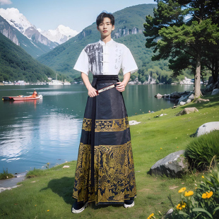 大码汉服男款成人仙气古风汉元素男装上衣日常可穿马面裙公子套装