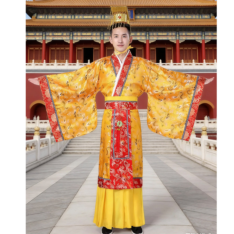 唐朝皇帝服装秦朝汉武帝古代龙袍太子男士演出戏服古装头饰套装裙