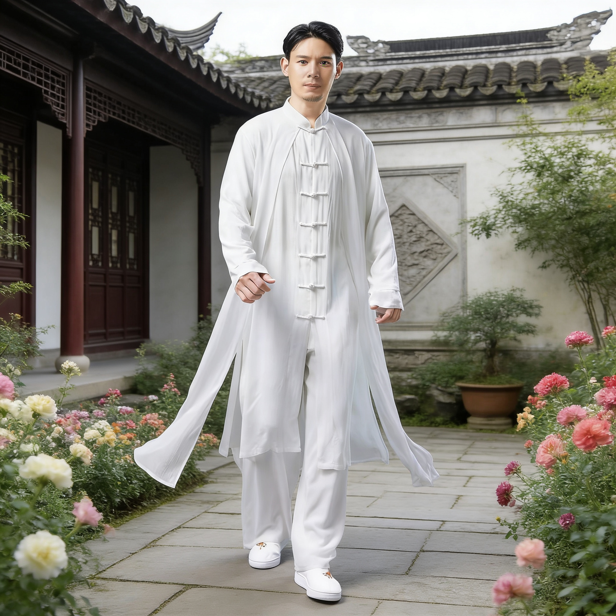 棉麻衬衫男套装上衣男装中国风七扣假两件休闲白色盘扣帅气唐装