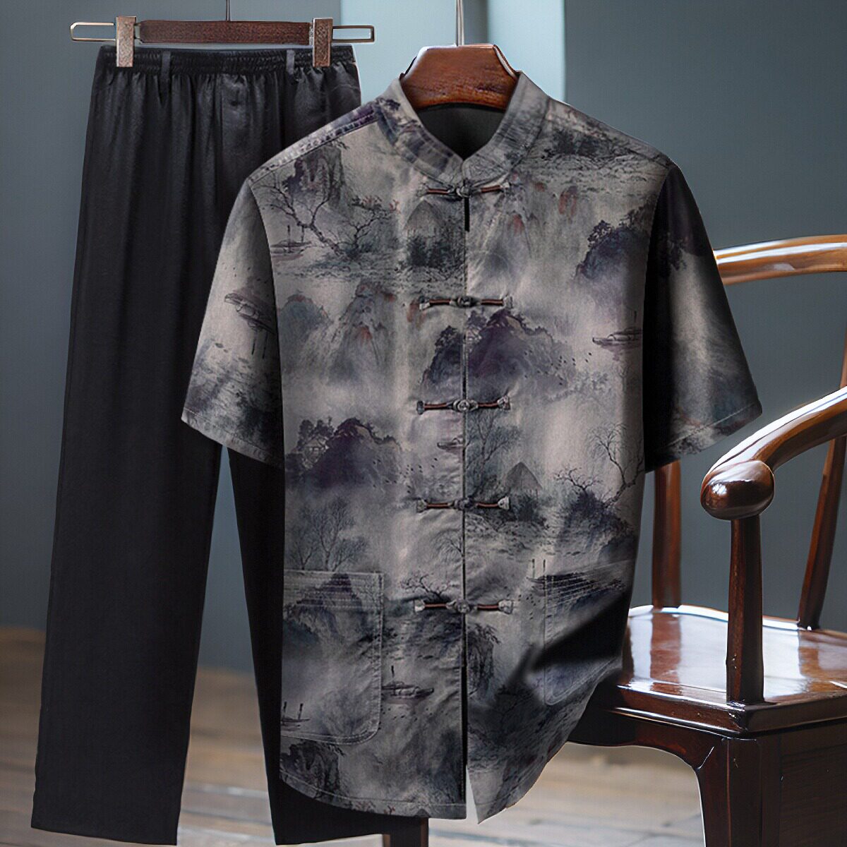 男式年轻人唐装衣服男款爸爸套装