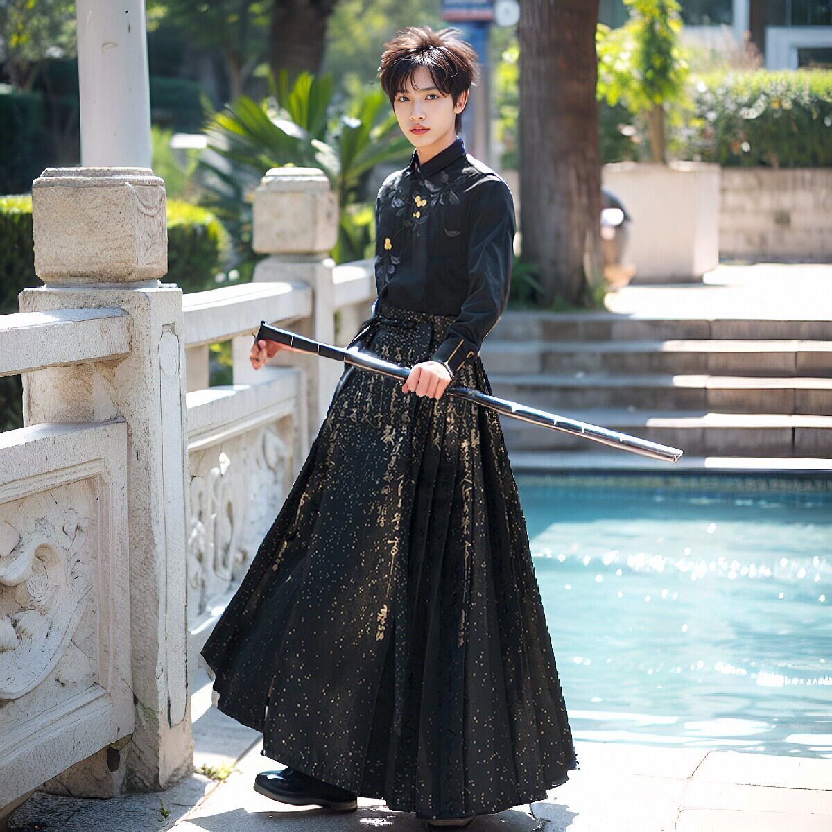 轻国风衬衣配马面裙日常黑色汉服