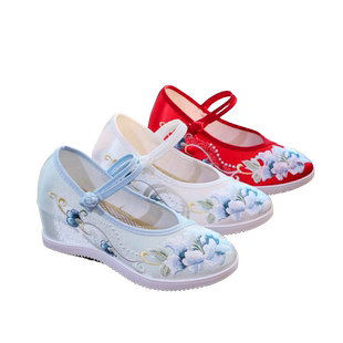 古风内增高汉服鞋子女成人民族风圆头搭配马面裙的鞋老北京绣花鞋