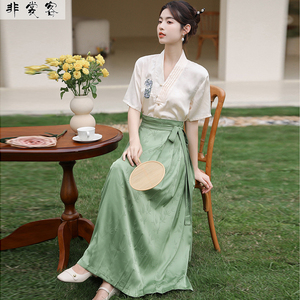 明制汉服马面裙夏季款新中式通勤国风刺绣汉服衬衣系带提花女套装