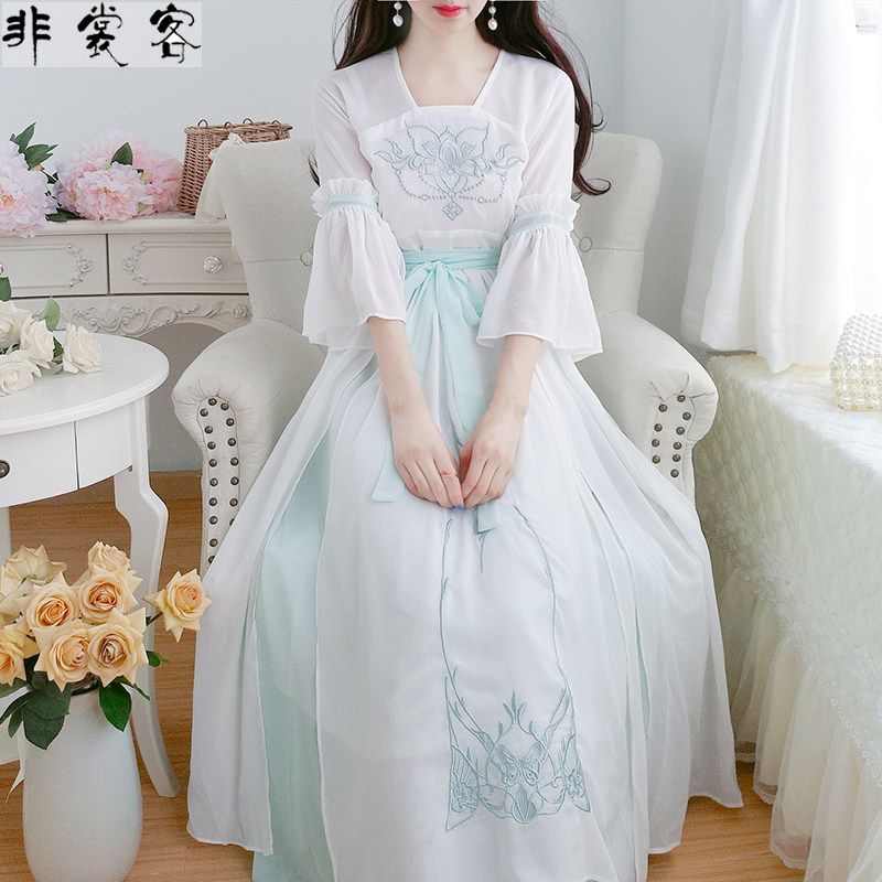 夏季仙气学生古装日常可穿女装现代 改良版明制汉服夏 薄款连衣裙