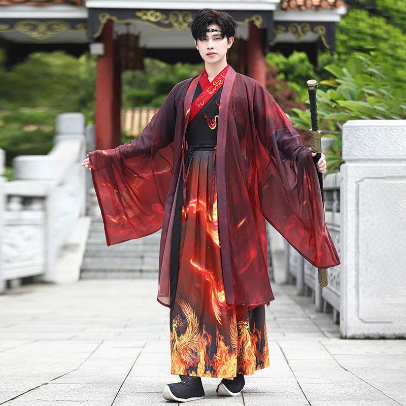 古风汉服男原创公子霸气古装服装中国风学生班服表演红色套装秋冬