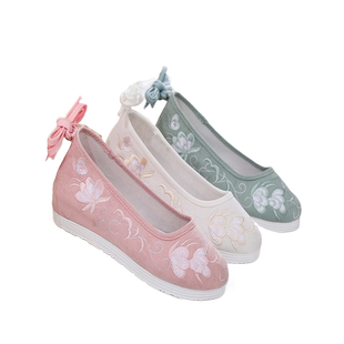 古风汉服鞋女成人清新素雅绣花绑带老北京鞋文艺复古古装绣花鞋子