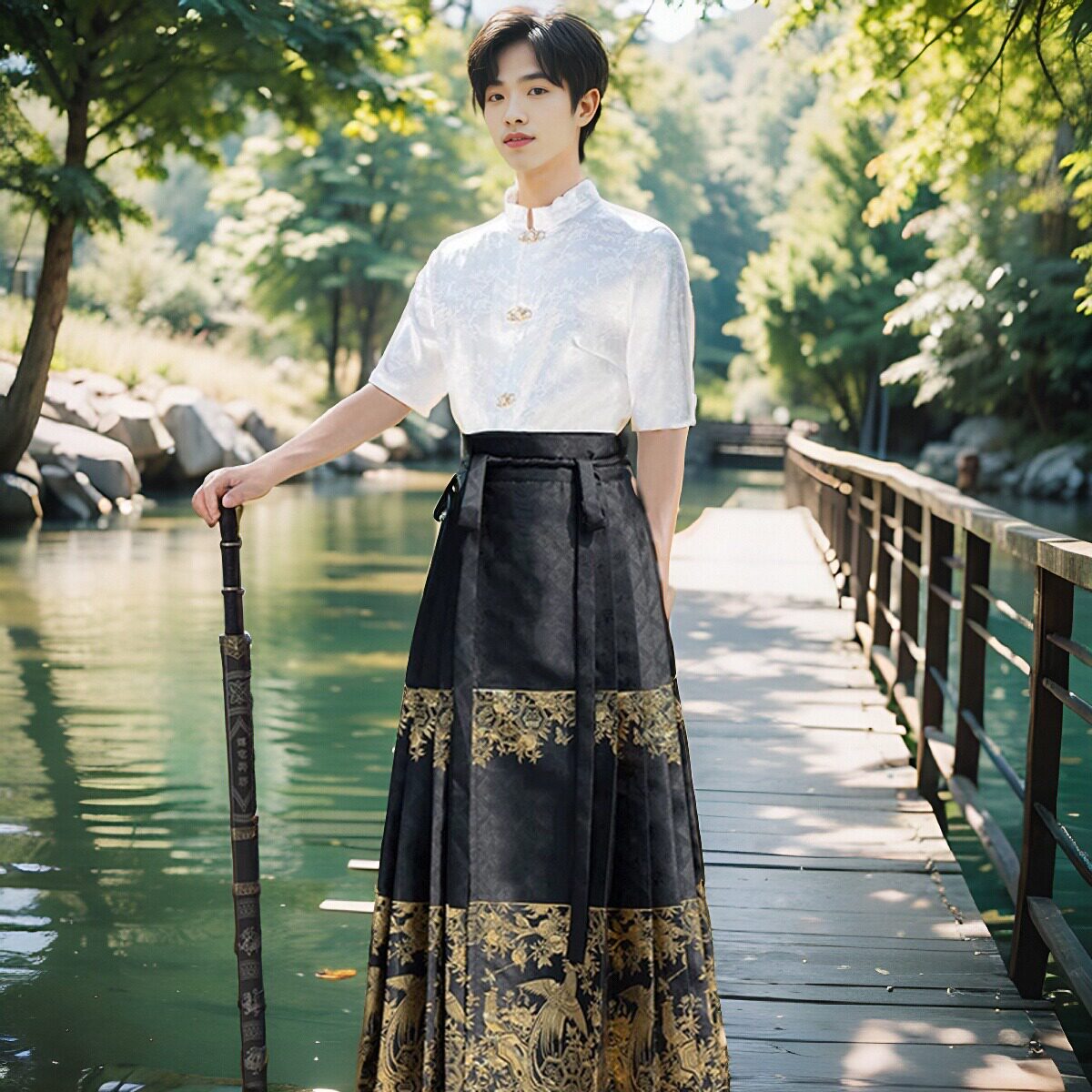 古风男装汉服男青少年上衣马面裙图片