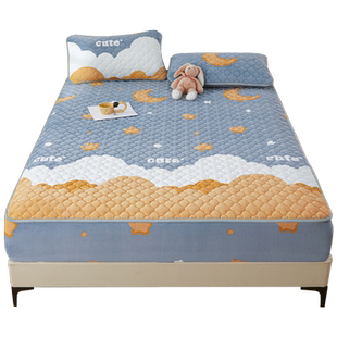 冬季牛奶绒床笠加厚夹棉加绒保暖床单全包床垫防滑保护套珊瑚床罩