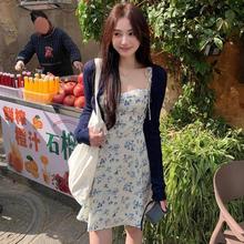 2025新款法式高级感小个子雪纺短裙碎花吊带连衣裙两件套装女夏