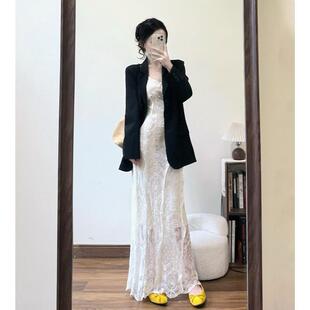 高级感气质显瘦西装 韩系搭配一整套夏季 外套蕾丝吊带连衣裙两件套