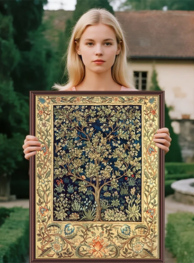 发财树欧式美式2026新款自己手工刺绣十字绣线绣客厅竖版玄关餐厅