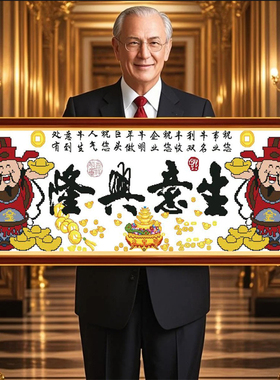 生意兴隆财源广进2026新款手工刺绣十字绣线绣招财进宝客厅财神爷