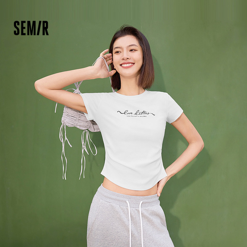 [商场同款]森马短袖T恤女短款修身正肩显瘦2025夏季新款字母上衣