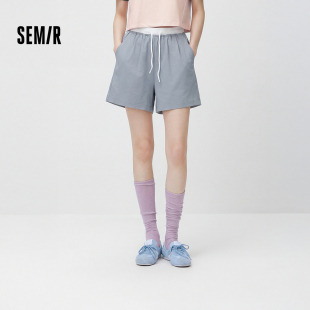 宽松撞色松紧腰肌理打褶遮肉显瘦运动风潮流短裤 森马休闲裤 女夏季