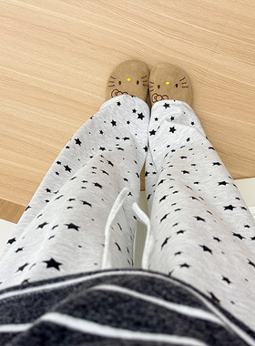 美式复古休闲裤女早秋满印星星灰色阔腿裤宽松直筒拖地运动长裤子