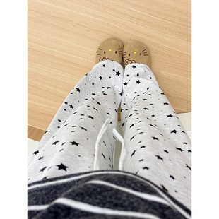 美式复古休闲裤女早秋满印星星灰色阔腿裤宽松直筒拖地运动长裤子