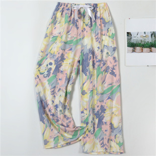 薄款 新款 卡通印花九分裤 可外穿春秋宽松大码 棉绸睡裤 家居裤 女夏季