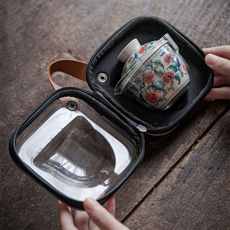 复古青花茶具快客杯功夫盖碗泡茶器便携式茶杯收纳旅行小套装礼品,餐饮具,旅行茶具,淘宝优惠券,粉丝福利购,淘宝优惠卷