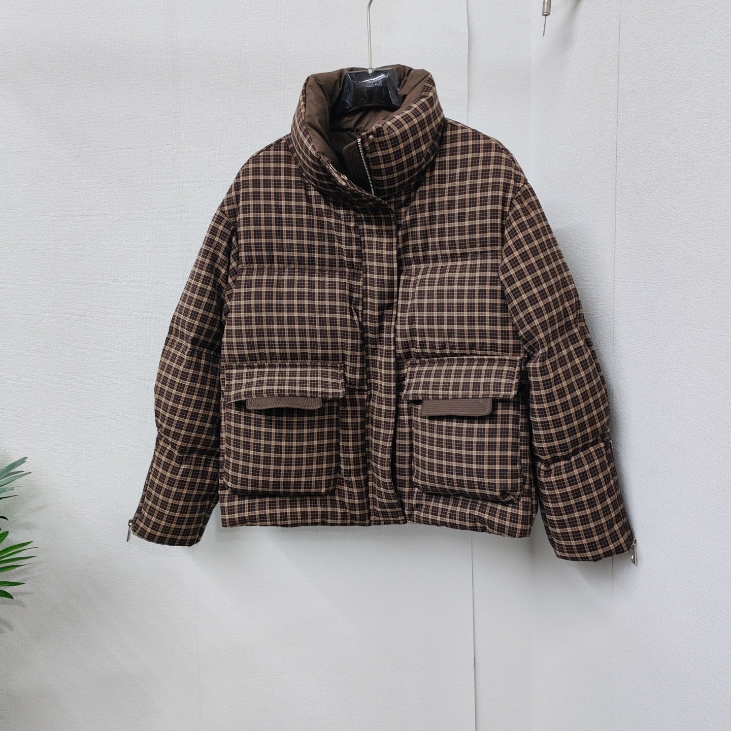 正品小个子女款短装羽绒服复古格子加厚保暖立领面包服冬款百搭