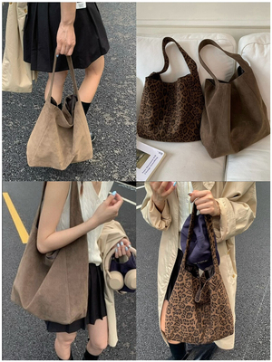 2025秋冬新款豹纹麂皮绒单肩包女大容量通勤托特包腋下包女购物袋