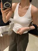 螺纹U领挂脖工字吊带背心内搭红色修身 显瘦性感辣妹自带胸垫内衣